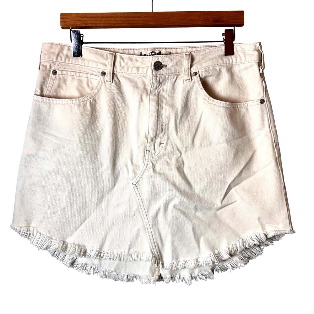 We The Free People Denim Skirt Women's 31 Mini Cream Western Rodeo Boho Hippie